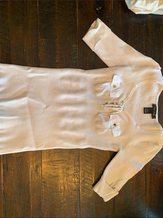 White House/Black Market Sweaters - Cream Lace-Up V-Neck Pocket Sweater